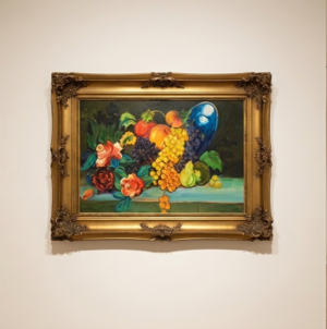 Alternative view of Vintage Fruit Bowl & Flowers Still Life With Museum-grade Frame